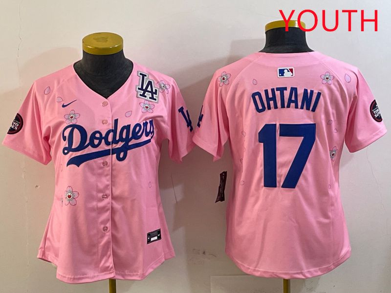 Youth Los Angeles Dodgers #17 Ohtani Pink Sakura Edition 2025 Nike MLB Jersey style 20